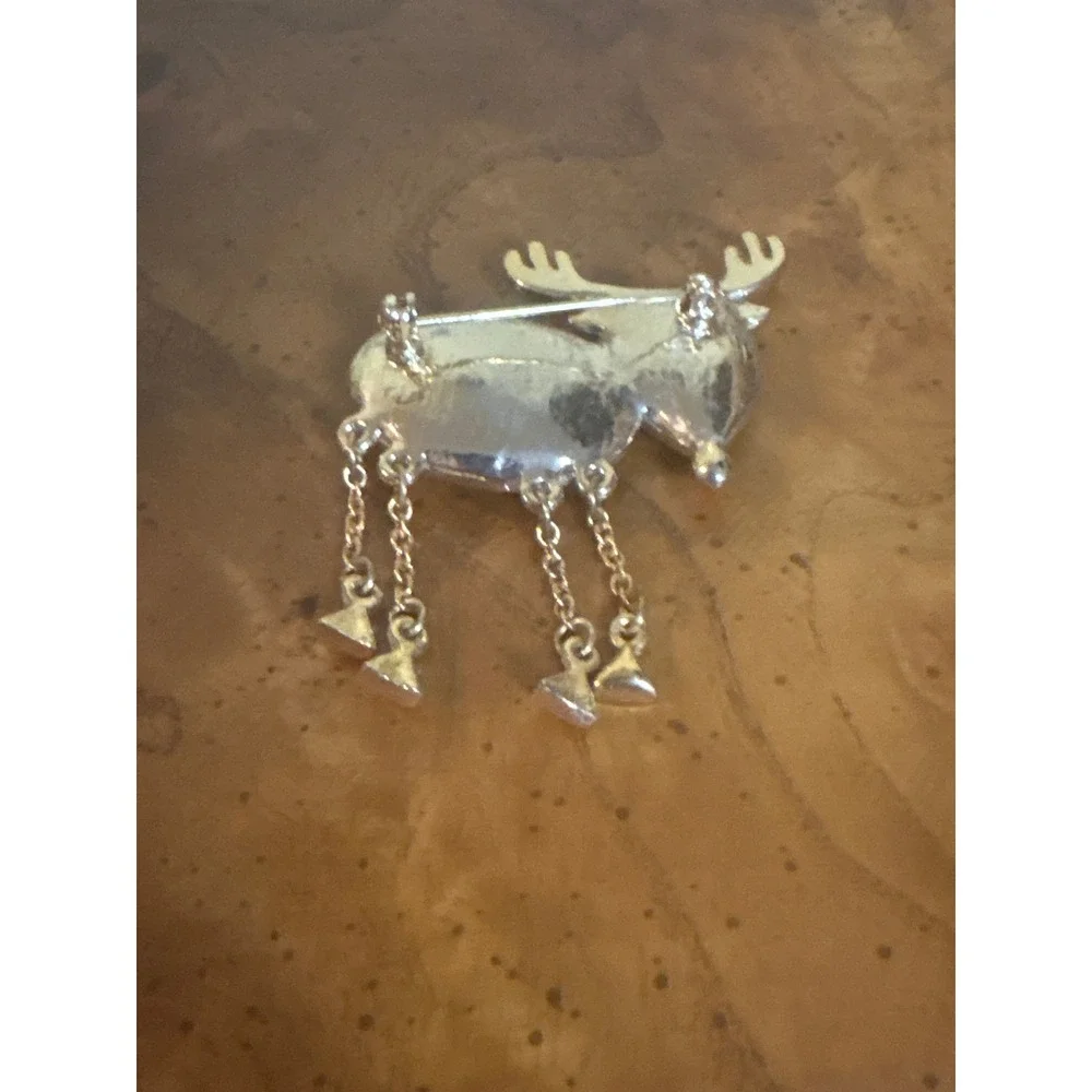 Macys Holiday Lane Rudolph Red Nose Reindeer Brooch Gold Tone Amber Crystal Pin